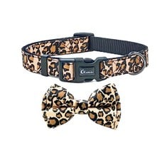 14 X OLAHIBI BOWTIE DOG COLLAR, LEOPARD PATTERN, NYLON WEBBING PLUS COTTON RIBBON, FOR SMALL DOGS.(S, BROWN LEOPARD) - TOTAL RRP £105: LOCATION - A RACK