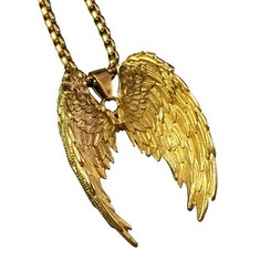 38 X BAHAMUT GUARDIAN ANGEL'S WINGS NECKLACE FOR MEN WOMEN STAINLESS STEEL COLORFUL/GOLD/SILVER WINGS PENDANT,COOL CHAIN (GOLDEN WINGS) - TOTAL RRP £521: LOCATION - C RACK