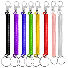 50 X WHALINE 8 PCS STRETCHY SPIRAL KEYRING COLOURFUL RETRACTABLE KEYCHAIN SPRING KEY HOLDER FOR SCHOOL, WORK, WALLET, 8 COLORS - TOTAL RRP £250: LOCATION - C RACK