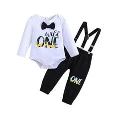 12 X HAO KAI BABY BOYS 1ST BIRTHDAY CAKE SMASH OUTFITS GENTLEMAN LONG SLEEVE LETTER BOW TIE ROMPER SUSPENDER PANTS 3PCS CLOTHES SET - TOTAL RRP £132: LOCATION - C RACK