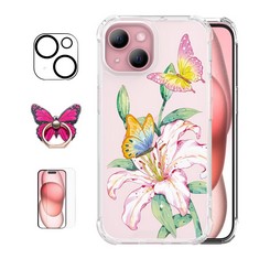 21 X ROSEPARROT [4-IN-1 IPHONE 15 PLUS CASE WITH TEMPERED GLASS SCREEN PROTECTOR + CAMERA LENS PROTECTOR,CLEAR WITH FLORAL PATTERN DESIGN,SHOCKPROOF PROTECTIVE COVER,6.7"(LILY) - TOTAL RRP £175: LOCA