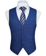 37 X FAIMO BLUE WAISTCOAT MENS FORMAL PLAID WAISTCOAT CLASSIC CHECK WAISTCOATS FOR MEN WITH POCKETS SUIT VEST S - TOTAL RRP £308: LOCATION - D RACK
