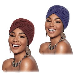 32 X FASHBAND AFRICAN TURBAN ELASTIC KNOT HEADWRAP BONNET BEANIE CAP HEAD WRAP HAIR LOSS HAT FOR WOMEN AND GIRLS(PACK OF 2) - TOTAL RRP £250: LOCATION - D RACK