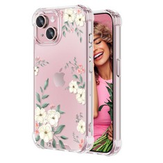 28 X ROSEPARROT [4-IN-1 IPHONE 15 CASE WITH TEMPERED GLASS SCREEN PROTECTOR + CAMERA LENS PROTECTOR,CLEAR WITH FLORAL PATTERN DESIGN,SHOCKPROOF PROTECTIVE COVER,6.1"(WHITE FLOWER) - TOTAL RRP £233: L