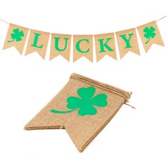 30 X G2PLUS HESSIAN LUCKY SHAMROCK BUNTING, ST. PATRICK'S DAY BUNTING BANNER, BURLAP ST. PATRICK'S DAY DECORATIONS FOR IRISH LUCKY DAY PARTY SUPPLIES, PENTAGON SHAPED - TOTAL RRP £150: LOCATION - D R