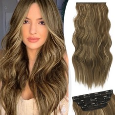 10 X RUWISS 20 INCH CLIP IN HAIR EXTENSIONS, 3PCS 200G LONG WAVY SYNTHETIC EXTENSION, NATURAL SOFT DOUBLE WEFT HAIR EXTENSIONS FOR WOMEN(BRUNETTE MIXED ASH BLONDE) - TOTAL RRP £146: LOCATION - A RACK