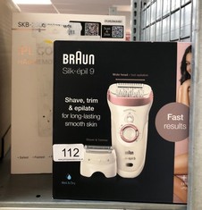 QUANTITY OF ITEMS TO INCLUDE BRAUN SILK-ÉPIL 9 EPILATOR FOR WOMEN, WITH SHAVER & TRIMMER HEAD, SHAVE, TRIM & EPILATE FOR LONG-LASTING SMOOTH SKIN FOR WEEKS, 100% WATERPROOF, UK 2 PIN PLUG, 9-720, WHI