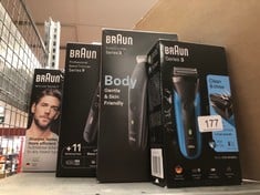 QUANTITY OF ITEMS TO INCLUDE BRAUN SERIES 3 ELECTRIC SHAVER FOR MEN WITH PRECISION BEARD TRIMMER, WET & DRY ELECTRIC RAZOR FOR MEN, UK 2 PIN PLUG, 310, BLACK/BLUE RAZOR: LOCATION - D