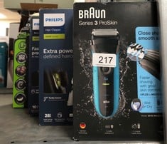 QUANTITY OF ITEMS TO INCLUDE BRAUN SERIES 3 PROSKIN ELECTRIC SHAVER, ELECTRIC RAZOR FOR MEN WITH PRECISION HEAD, CORDLESS, WET & DRY, 2 PIN BATHROOM PLUG, 3010S, BLACK/BLUE RAZOR, RATED WHICH GREAT V