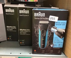 QUANTITY OF ITEMS TO INCLUDE BRAUN SERIES 3 PROSKIN ELECTRIC SHAVER, ELECTRIC RAZOR FOR MEN WITH PRECISION HEAD, CORDLESS, WET & DRY, 2 PIN BATHROOM PLUG, 3010S, BLACK/BLUE RAZOR, RATED WHICH GREAT V