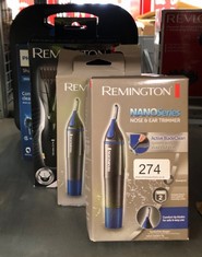 QUANTITY OF ITEMS TO INCLUDE REMINGTON NOSE, EAR AND EYEBROW TRIMMER FOR MEN (DUAL EDGED COMFORT TIP BLADE, ROTARY TRIMMER, 2 COMB ATTACHMENTS, SHOWERPROOF, BATTERY OPERATED WITH BATTERY INCLUDED) NE