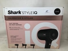 SHARK STYLE IQ HAIR DRYER & STYLER 3-IN-1 WITH STYLE BRUSH, CONCENTRATOR & CURL-DEFINING DIFFUSER, IONIC, FAST DRYING, NO HEAT DAMAGE, COOL SHOT, AUTO HEAT & AIRFLOW SETTINGS, BLACK/ROSE GOLD HD120UK