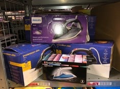 QUANTITY OF ITEMS TO INCLUDE RUSSELL HOBBS DUAL VOLTAGE STEAM GLIDE TRAVEL IRON, 80 ML WATER TANK, STAINLESS STEEL SOLEPLATE, WATER SPRAY, VARIABLE TEMP & STEAM, 1.5M CORD, 830W, 22470: LOCATION - J