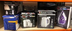 QUANTITY OF ITEMS TO INCLUDE RUSSELL HOBBS HONEYCOMB ELECTRIC 1.7L CORDLESS KETTLE (FAST BOIL 3KW, WHITE PREMIUM PLASTIC, MATT & HIGH GLOSS FINISH, REMOVABLE WASHABLE ANTI-SCALE FILTER, PUSH BUTTON L