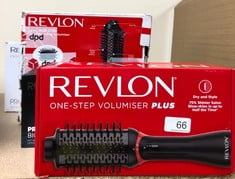 QUANTITY OF ITEMS TO INCLUDE REVLON ONE-STEP VOLUMISER PLUS (PATENTED DETACHABLE HEAD, CERAMIC TITANIUM BARREL, NYLON STYLING BRISTLES WITH ACTIVATED CHARCOAL PINS, TOURMALINE IONIC TECHNOLOGY), RVDR