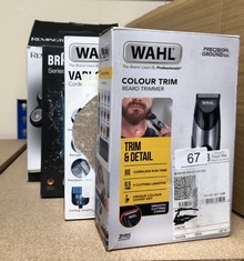 QUANTITY OF ITEMS TO INCLUDE WAHL VARI CORDED CLIPPER, HAIR CLIPPERS FOR MEN, MEN’S HEAD SHAVER, CORDED, VARIED CUTTING LENGTHS, MALE GROOMING KIT, HAIR CLIPPERS WITH ATTACHMENT COMBS, HOME HAIRCUTTI