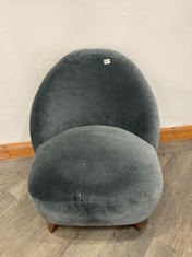 HENRI ARMLESS ARMCHAIR UPHOLSTERED IN VELVET GREY BLUE WITH MID-TONE OAK FEET RRP- £995