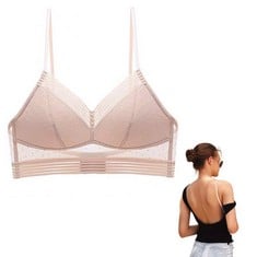 49 X RUGUOA LOW BACK LACE WIRELESS BRA INVISIBLE COMFORT LIFTING BRAS U-SHAPED CLEAR BACK FASTENING BRAS WITH THIN STRAPS FOR WOMEN BACKLESS DRESSES, BEIGE - TOTAL RRP £377: LOCATION - B