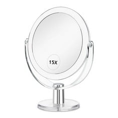 16 X CLSEVXY VANITY MIRROR MAKEUP MIRROR WITH STAND, 1X/15X MAGNIFICATION DOUBLE SIDED 360 DEGREE SWIVEL MAGNIFYING MIRROR, 6.25 INCH PORTABLE TABLE DESK COUNTER TOP MIRROR BATHROOM SHAVING MIRROR -