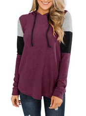 QUANTITY OF ASSORTED ITEMS TO INCLUDE REORIA WOMENS COLOR BLOCK HOODIE SWEATSHIRTS TUNIC PULLOVER TOPS LONG SLEEVE JUMPER DRAWSTRING SHIRTS PURPLE SMALL RRP £150: LOCATION - B