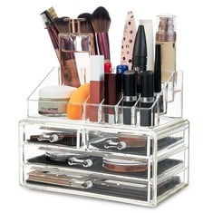QUANTITY OF ASSORTED ITEMS TO INCLUDE MAKE UP ORGANISER FOR WOMEN TEENAGERS ACRYLIC DRAWERS MAKEUP STORAGE 12CM X 24CM X 22CM CLEAR BATHROOM BEDROOM DRESSING TABLE ORGANISER JEWELLERY BEAUTY SKINCARE
