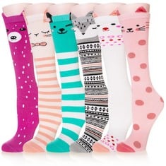 QUANTITY OF ASSORTED ITEMS TO INCLUDE SEEYAN GIRLS KNEE HIGH SOCKS LONG FUNNY BOOT KIDS CRAZY ANIMAL PATTERN TALL CUTE FUN CHILD SOCKS FOR GIRLS GIFTS 6 PAIRS , 6 PAIRS ANIMAL-G : LOCATION - C
