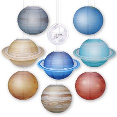 13 X ZOCIPRO 8PCS PAPER LANTERNS PLANET, SPACE THEME PAPER LAMPSHADES SOLAR SYSTEM PAPER LANTERN FOR CHILDREN OUTER SPACE THEME PARTY BIRTHDAY ROOM DECORATION , 30X30CM  - TOTAL RRP £149: LOCATION -