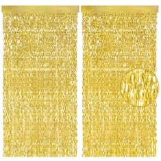 10 X GAGAKU WAVY GOLD FRINGE CURTAINS BACKDROP,2 PACK 3.3X6.6 FEET FOIL BACKDROP GOLD PARTY DECORATIONS, SHINY GOLD TINSEL PARTY STREAMERS FOR GOLD BIRTHDAY BACKDROP,BACHELORETTE PARTY,GRADUATION 202