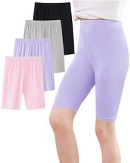 QUANTITY OF ASSORTED ITEMS TO INCLUDE ADOREL GIRLS CYCLING SHORTS PE DANCE GYM MODESTY PACK OF 4 BLACK, GREY, PINK, PURPLE 5-6 YEARS , MANUFACTURER SIZE: 120 : LOCATION - D