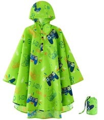 28 X KIDS RAIN PONCHO REUSABLE TODDLER RAINCOAT WATERPROOF RAIN JACKET FOR AGE 3-15 PORTABLE RAINWEAR WITH HOOD OUTDOOR GREEN RAINCOAT WITH POUCH BAG FOR BOYS AND GIRLS - TOTAL RRP £233: LOCATION - A