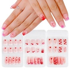 QUANTITY OF ASSORTED ITEMS TO INCLUDE 72PCS SHORT SQUARE FALSE NAILS PINK HEART PRESS ON NAILS STAR FULL COVER FAKE NAILS WITH GLUE WOMEN GIRLS NAIL ART FOR VALENTINE’S DAY WEDDING RRP £284: LOCATION