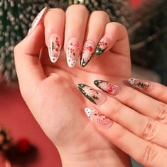 QUANTITY OF ASSORTED ITEMS TO INCLUDE HANDCROSS CHRISTMAS FALSE NAILS LONG GLOSSY PRESS ON NAILS SNOWFLAKE FAKE NAILS CHRISTMAS HAT STICK ON NAIL FOR WOMEN AND GIRLS 24PCS: LOCATION - E