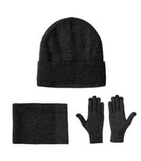 20 X LALLIER WINTER 3PCS HAT SCARF TOUCHSCREEN GLOVES SET FOR MEN AND WOMEN, BEANIE GLOVES NECK WARMER SET WITH KNIT FLEECE LINED , DARK GREY  - TOTAL RRP £200: LOCATION - E