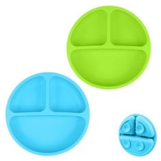 19 X VICLOON BABY SUCTION PLATE, 3PCS SILICONE BABY SUCTION PLATES, NON SLIP SILICONE BABY WEANING PLATE, DIVIDED DISHES FOR TODDLER KIDS SELF FEEDING, FITS FOR MOST HIGHCHAIRS TRAYS?GREEN/PINK/BLUE?