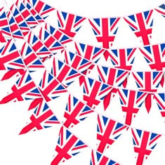 30 X G2PLUS 10M UNION JACK FLAG BUNTING, 30 PCS BRITISH BUNTING BANNER, REUSABLE UK GARDEN BUNTING, 20X28CM FOR QUEEN'S BIRTHDAY CELEBRATING DECORATION - TOTAL RRP £215: LOCATION - A