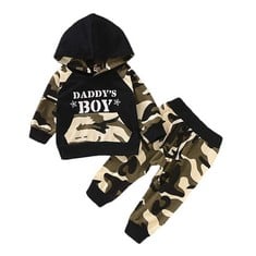 26 X TODDLER BABY BOYS CAMOUFLAGE HOODIES SET FUNNY LETTER LONG SLEEVE TOPS SWEAT SUITS TROUSERS AUTUMN OUTFIT SET 0-3Y - TOTAL RRP £130: LOCATION - A