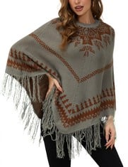 QUANTITY OF ADULT CLOTHES TO INCLUDE AORUILIA WOMEN'S PONCHO SWEATER PULLOVER KNITTED SHAWLS WRAPS WITH FRINGED HEM CROCHET FOR AUTOMNE WINTER 2023: LOCATION - A RACK