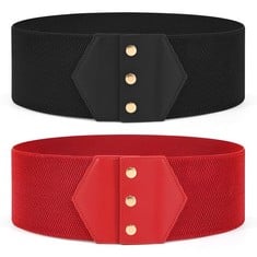 QUANTITY OF ASSORTED ITEMS TO INCLUDE JASGOOD WOMEN WIDE ELASTIC BELTS SNAP-BUTTON CORSET BELT FOR DRESS COAT,BLACK+RED,FIT WAIST SIZE 30"-33"- TOTAL RRP £250: LOCATION - B RACK