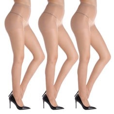 15X  YAGAXI 20D SHEER TIGHTS FOR WOMEN - 3 PAIRS WOMEN'S CONTROL TOP PANTYHOSE, NUDE, S : LOCATION - C RACK