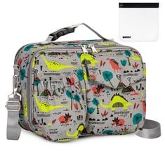 13 X WANDF KIDS LUNCH BAG EXPANDABLE LUNCH BOX WITH FOOD STORAGE BAG INSULATED LUNCH TOTE BAG FOR SCHOOL PICNIC , GREY DINOSAUR  - TOTAL RRP £147: LOCATION - A RACK