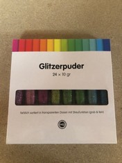QUANTITY OF ASSORTED ITEMS TO INCLUDE 24X10GRAMS GLITZERPUDER GLITTER POTS IN VARIOUS COLOURS TOTAL RRP £304: LOCATION - E RACK
