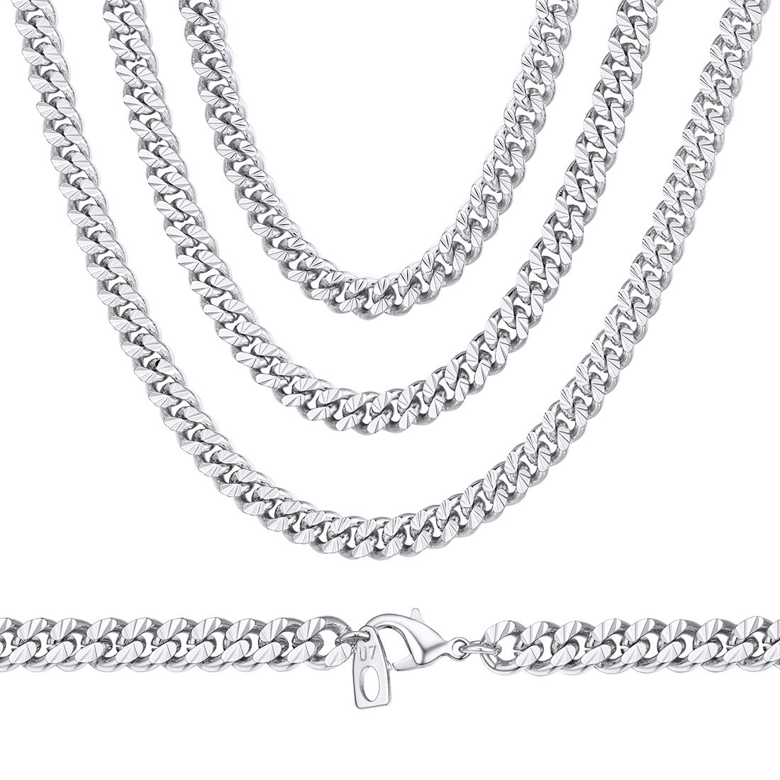 24 X U7 MACHINE CARVING CUBAN CHAIN NECKLACE FOR WOMEN, ENGRAVE FIGURES PATTERN, NK 1:1, 4.5MM WIDE, 26 INCH(66CM) LENGTH, PLATINUM PLATED TRENDY UNISEX JEWELRY CURB NECKLACE, N838B-4-26 - TOTAL RRP