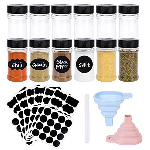 20 X 6 PCS SPICE JARS WITH SHAKER LIDS, 6 OZ ROUND PLASTIC SPICE BOTTLES WITH FUNNEL AND LABELS, EMPTY SEASONINGS BOTTLES FOR SPICE HERBS SMALL ITEMS STORAGE AND ORGANIZATION FOR HERBS, SUGAR, SALT,