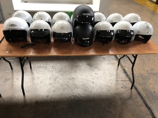 15 X ASSORTED HELMETS IN BLACK AND WHITE BRANDS TO INCLUDE SPADA, GSB AND LEOPARD