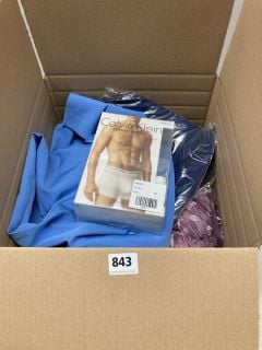 A BOX OF ASSORTED CLOTHING TO INCLUDE CALVIN KLEIN MEN'S UNDERWEAR