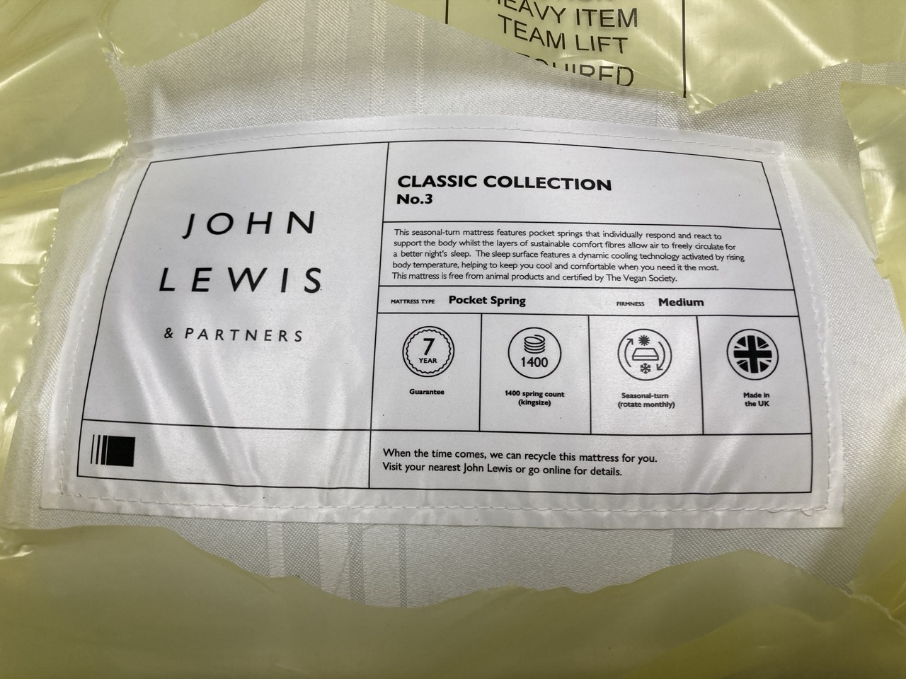 John Pye Auctions JOHN LEWIS CLASSIC COLLECTION N0.3 MATTRESS (190 X