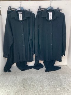 QTY OF PLEATED 2 PIECE OUTFITS LONG SLEEVE BUTTON SHIRT BLOUSE WIDE LEG HIGH WAIST TROUSERS IN BLACK SIZE UNKNOWN: LOCATION - E 3