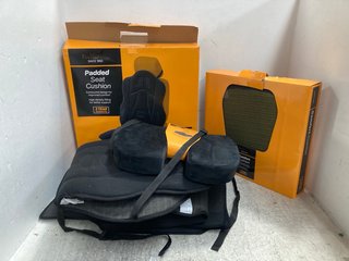 QTY OF VEHICLE ITEMS TO INCLUDE PADDED SEAT CUSHION: LOCATION - J 8