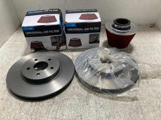 QTY OF VEHICLE ITEMS TO INCLUDE SIMPLY UNIVERSAL AIR FILTER FITS 60/65/70/75MM PIPE IN RED/STAINLESS STEEL: LOCATION - J 12