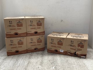 6 X BOX OF 8 QUAKER HEAVENLY OATS CARAMEL FUDGE PORRIDGE POT BBE: 24/08/2024: LOCATION - J 16